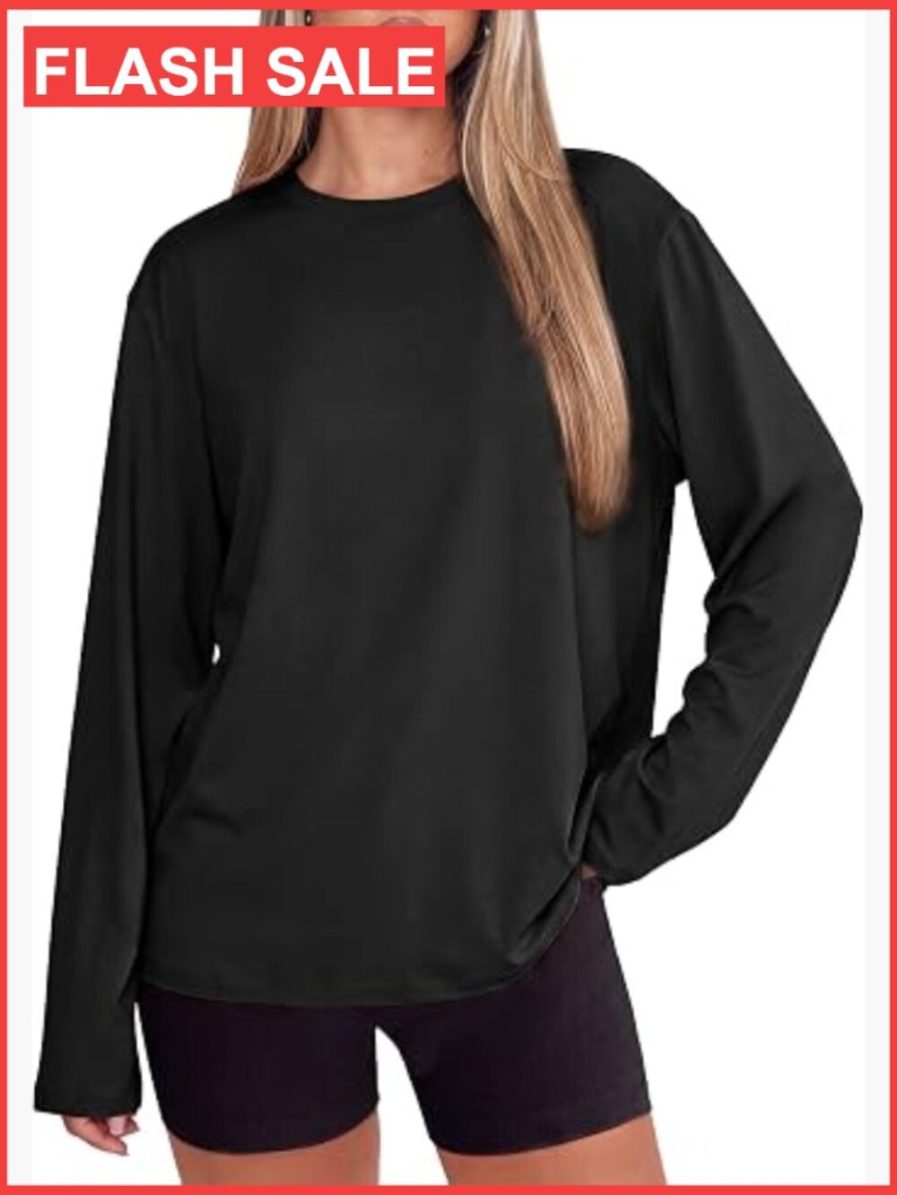 Oversized Long Sleeve Tee for Women - Soft Stretchy Crew Neck Blouse